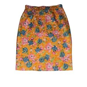 Centrix Paris Floral Print Midi Skirt Women Orange Blue Pink Vintage Style